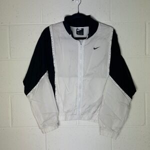 Nike Womens Sportswear Windbreaker Jacket Black White Logo Tape Spellout Small